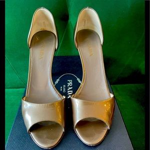 Prada D’orsay Patent Grey Heels